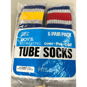 VTG Kmart X Long Boys Striped Tube Sock 6 Pair Shoe Size 9-12 NOS